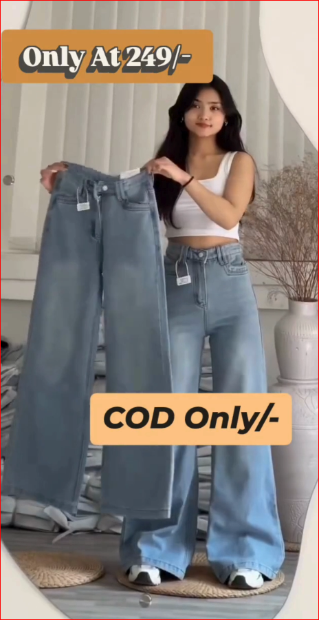 Women’s High-Waist Light Blue Wide Leg Jeans | Trendy Casual Denim Pants |