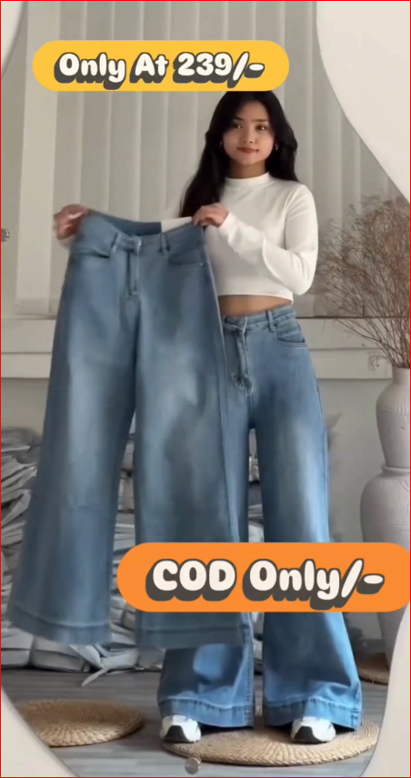 Women’s Trendy High-Waist Wide Leg Denim Jeans | Stylish Casual Blue Jeans |