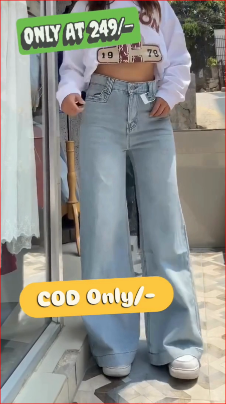 Trendy Light Blue Wide-Leg Jeans for Girls | High Waist Baggy Denim |