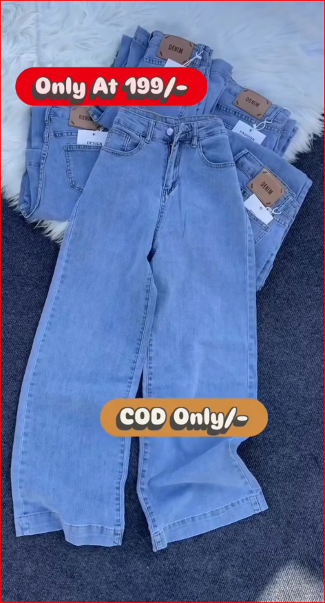 Light Blue Wide-Leg Denim Jeans for Girls | High Waist Baggy Jeans |