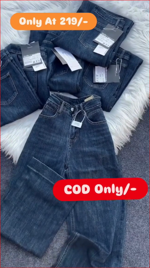 Dark Blue Wide-Leg Denim Jeans for Girls | High Waist Baggy Jeans |