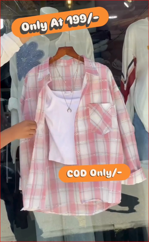 Pink Check Oversized Shirt for Girls | Stylish Casual Plaid Shirt |
