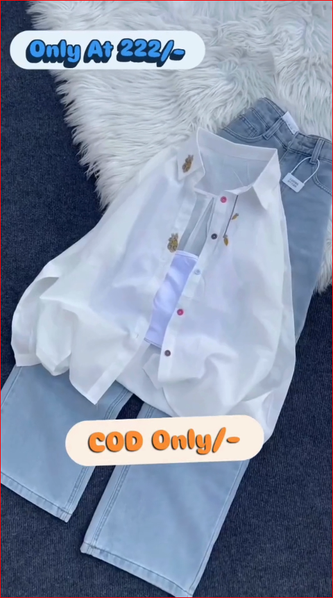 Oversized Casual Shirt for Girls | Trendy Layering Shirt (White & Pink) |