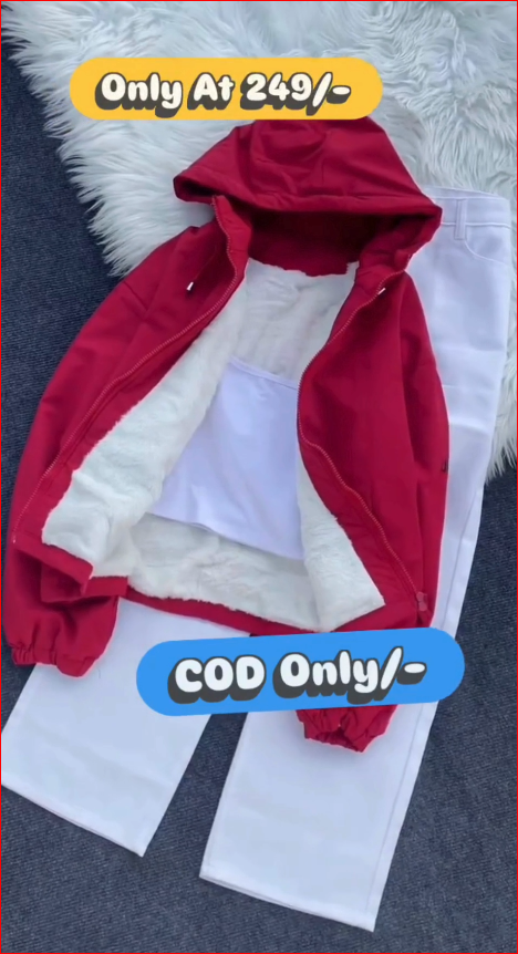 Red Hooded Winter Jacket for Girls | Fleece Lined Stylish Zip Hoodie |