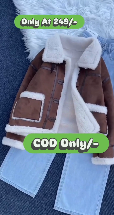 Suede Sherpa Winter Jacket for Girls | Warm Fur Lined Stylish Coat |