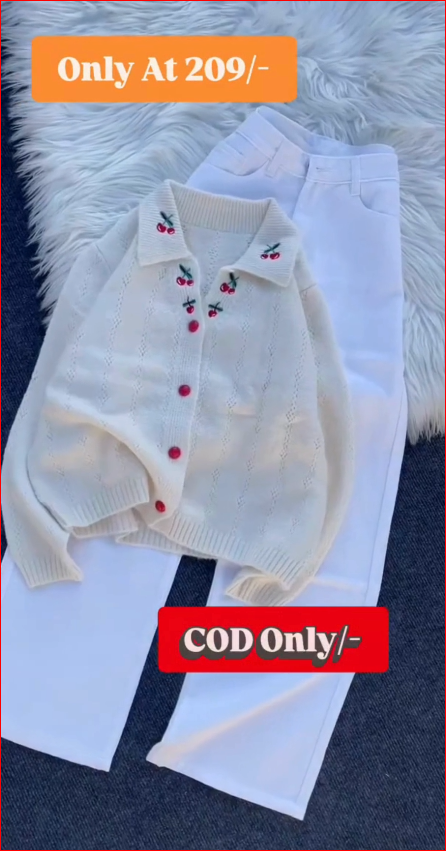 Cute Cherry Embroidered Knit Cardigan for Girls | Soft Winter Button Sweater |
