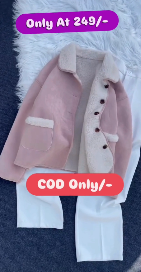 Pink or Brown Suede Fur Jacket for Girls | Cozy Winter Button Coat |