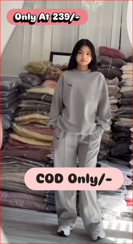 Grey & Balck Tracksuit Set for Girls | Oversized Sweatshirt & Jogger Combo |