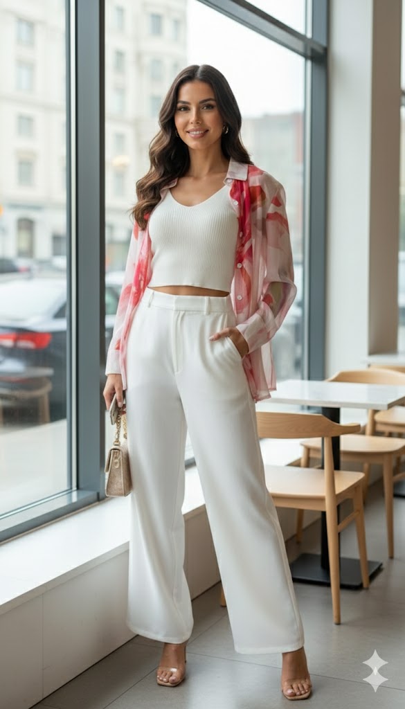 3 Piece Co-ord Set with Crop Top & Wide Leg Pants