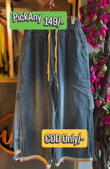Elastic Waist Wide Leg Denim Pants for Women – Comfortable Casual Wear