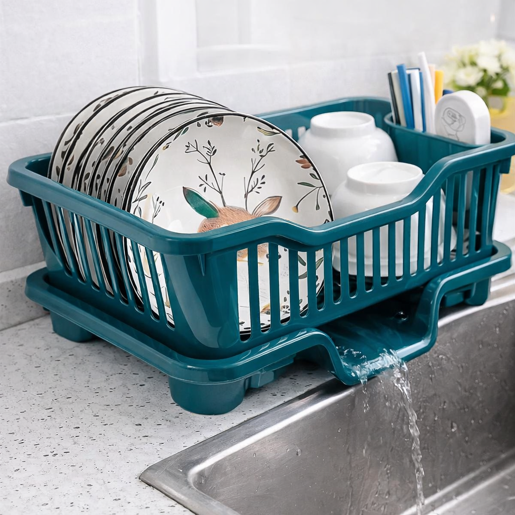 Kitchen Sink Dish Drying Rack with Drain Tray
