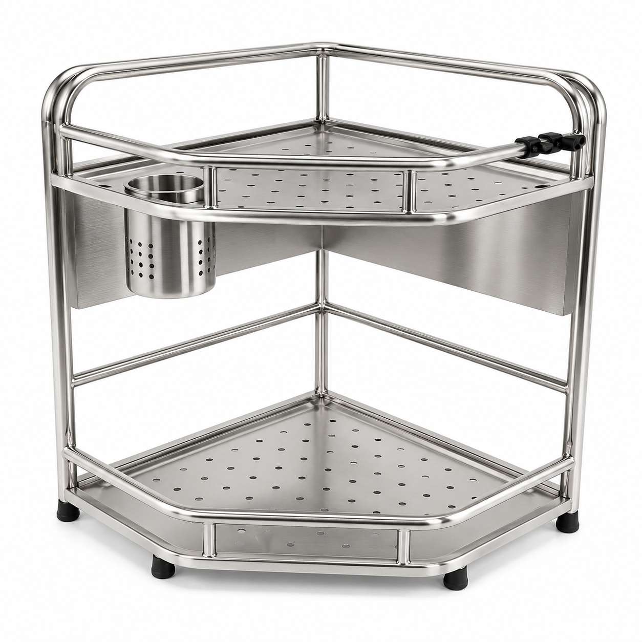 2 Layer Stainless Steel Kitchen Corner Rack | Multipurpose Bathroom & Kitchen Storage Organizer