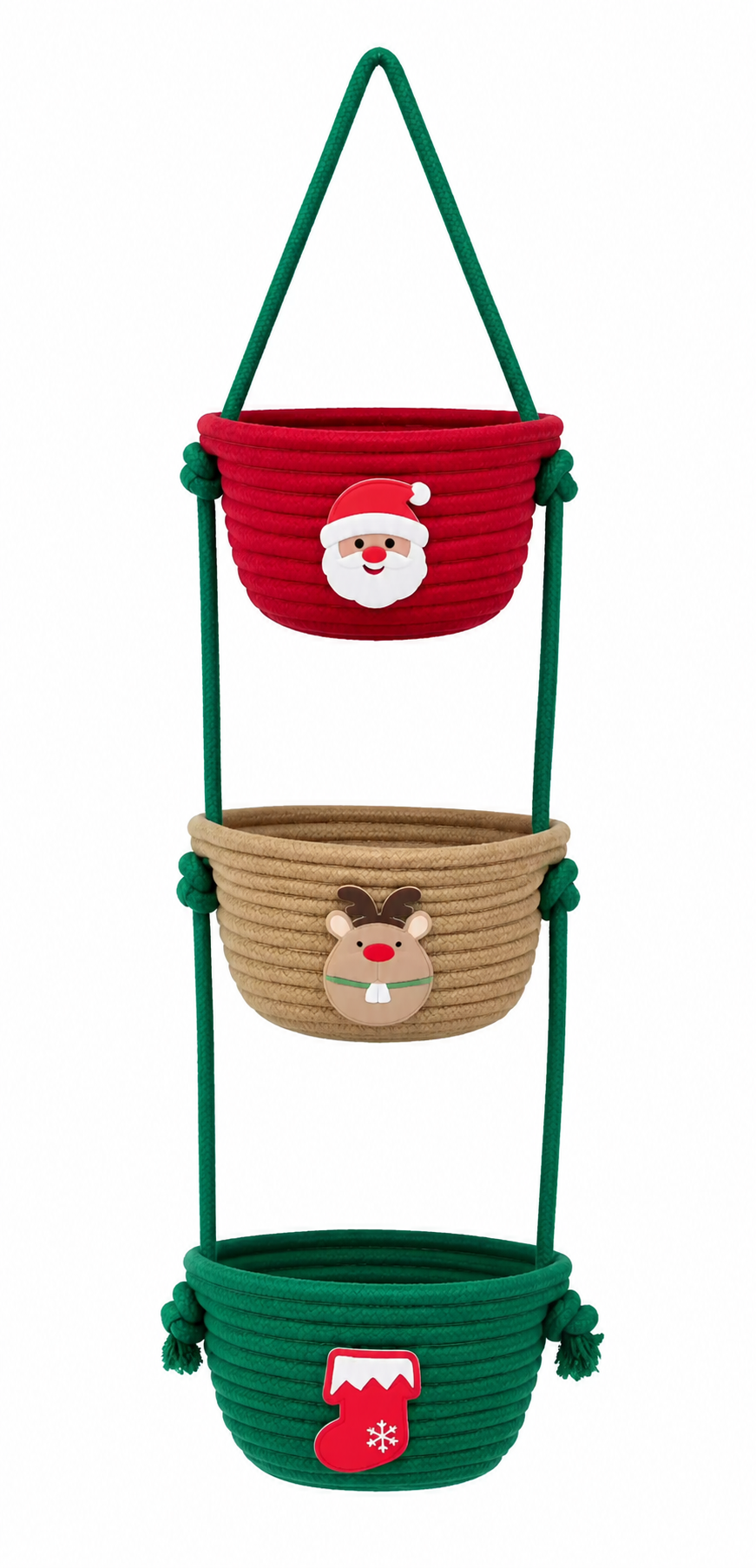 3 Layer Hanging Rope Storage Basket | Decorative Wall Organizer for Home & Kitchen