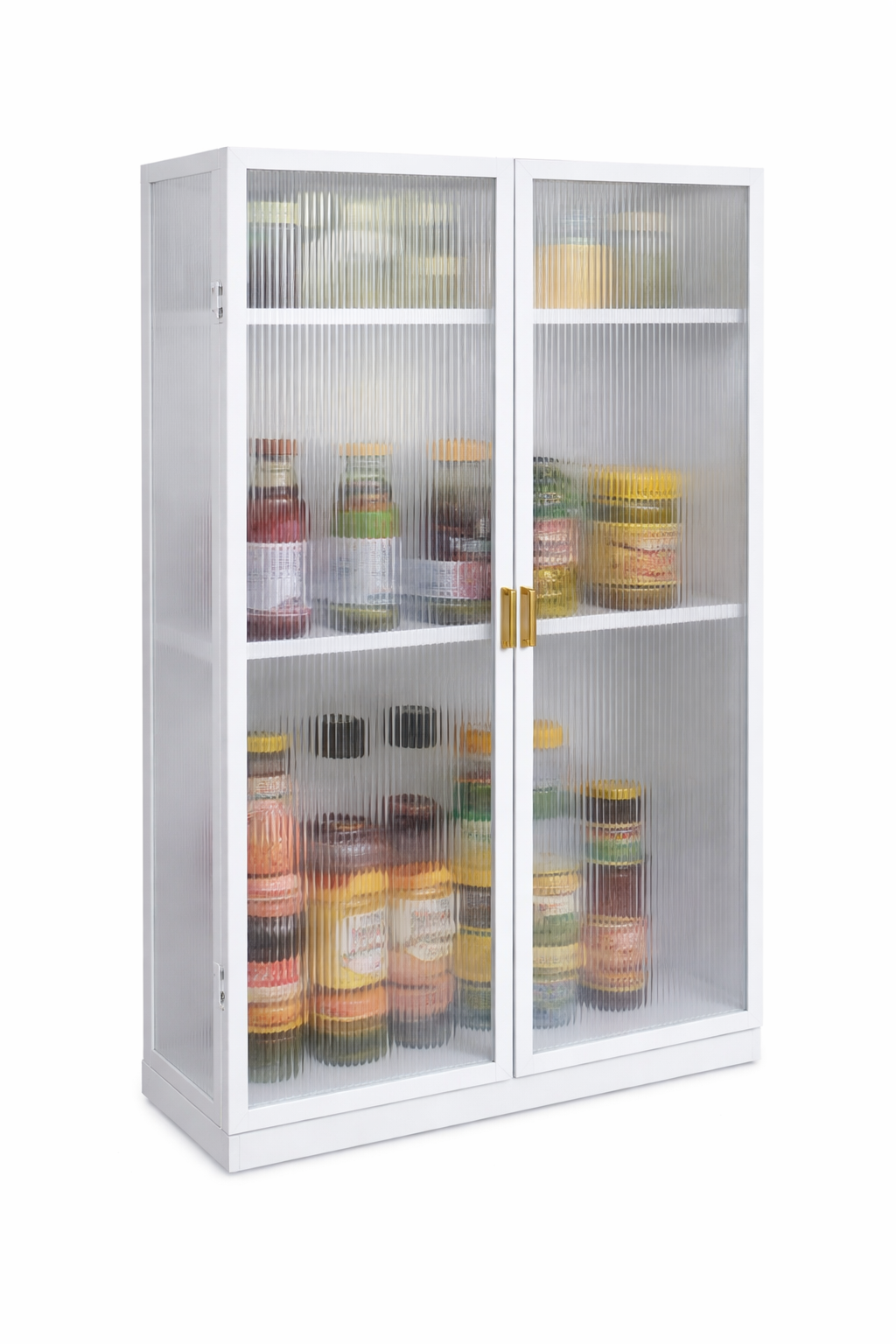 Modern Kitchen Storage Cabinet with Ribbed Transparent Double Doors