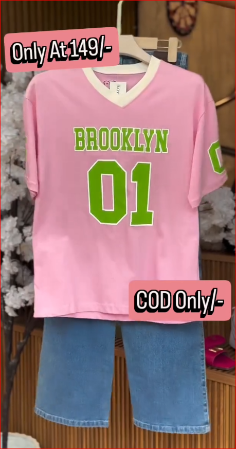 Brooklyn Graphic Oversized T-Shirt with Blue Denim Cargo Jeans Set