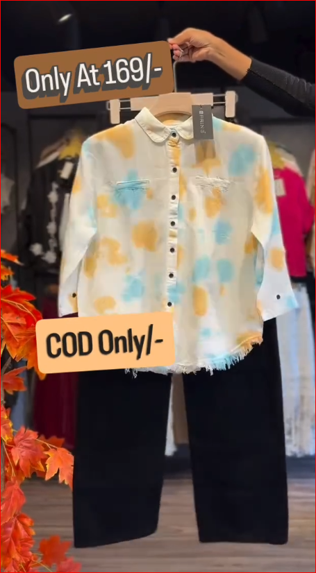 Pastel Polka Dot Frayed Hem Shirt with Black Straight Pants Co-Ord Set