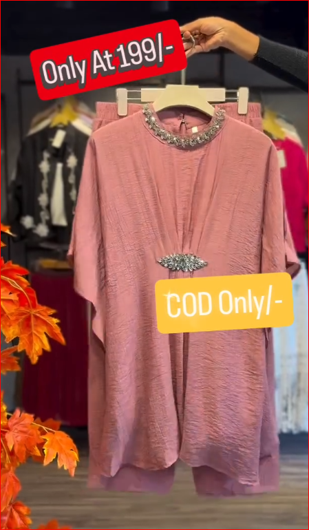 Embellished Mauve Kaftan Top with Relaxed Matching Pants Co-Ord Set